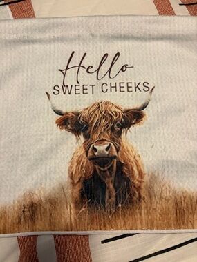 Amazon Farmhouse 'Hello Sweet Cheeks' Tea Towel in Brown and White
